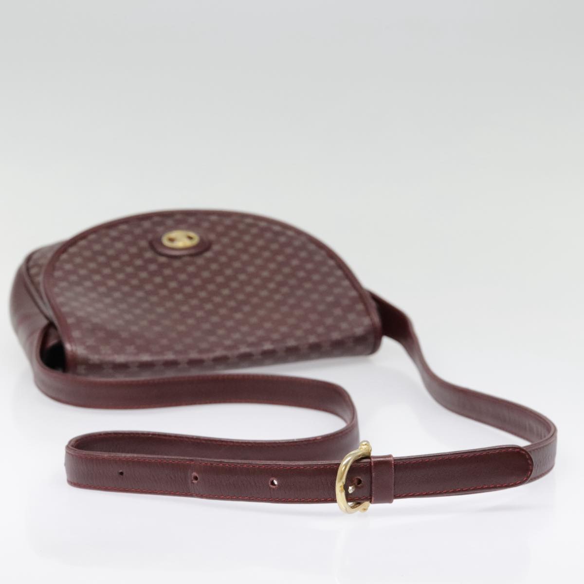 CELINE Macadam Canvas Shoulder Bag Leather Bordeaux Gold Auth 92523