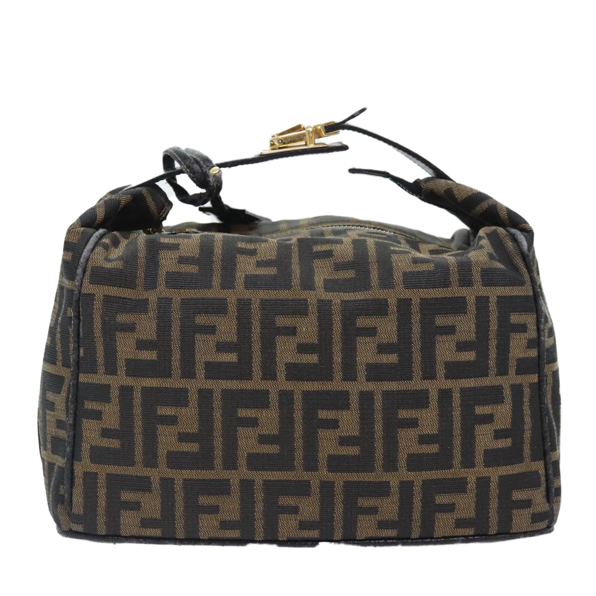 FENDI Zucca Canvas Vanity Pouch Brown Black gold Auth 92526