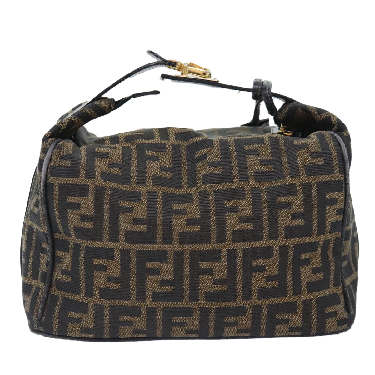 FENDI Zucca Canvas Vanity Pouch Brown Black gold Auth 92526 - 0