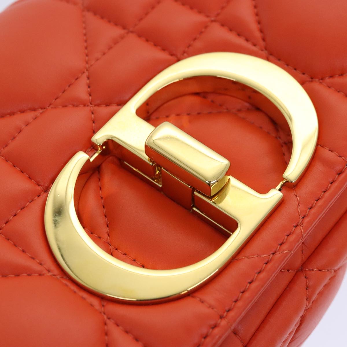 Christian Dior Chain Canage Shoulder Bag Leather Orange Gold Auth 92531A