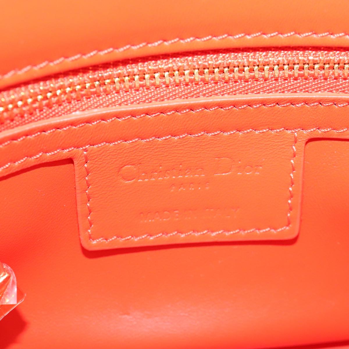 Christian Dior Chain Canage Shoulder Bag Leather Orange Gold Auth 92531A