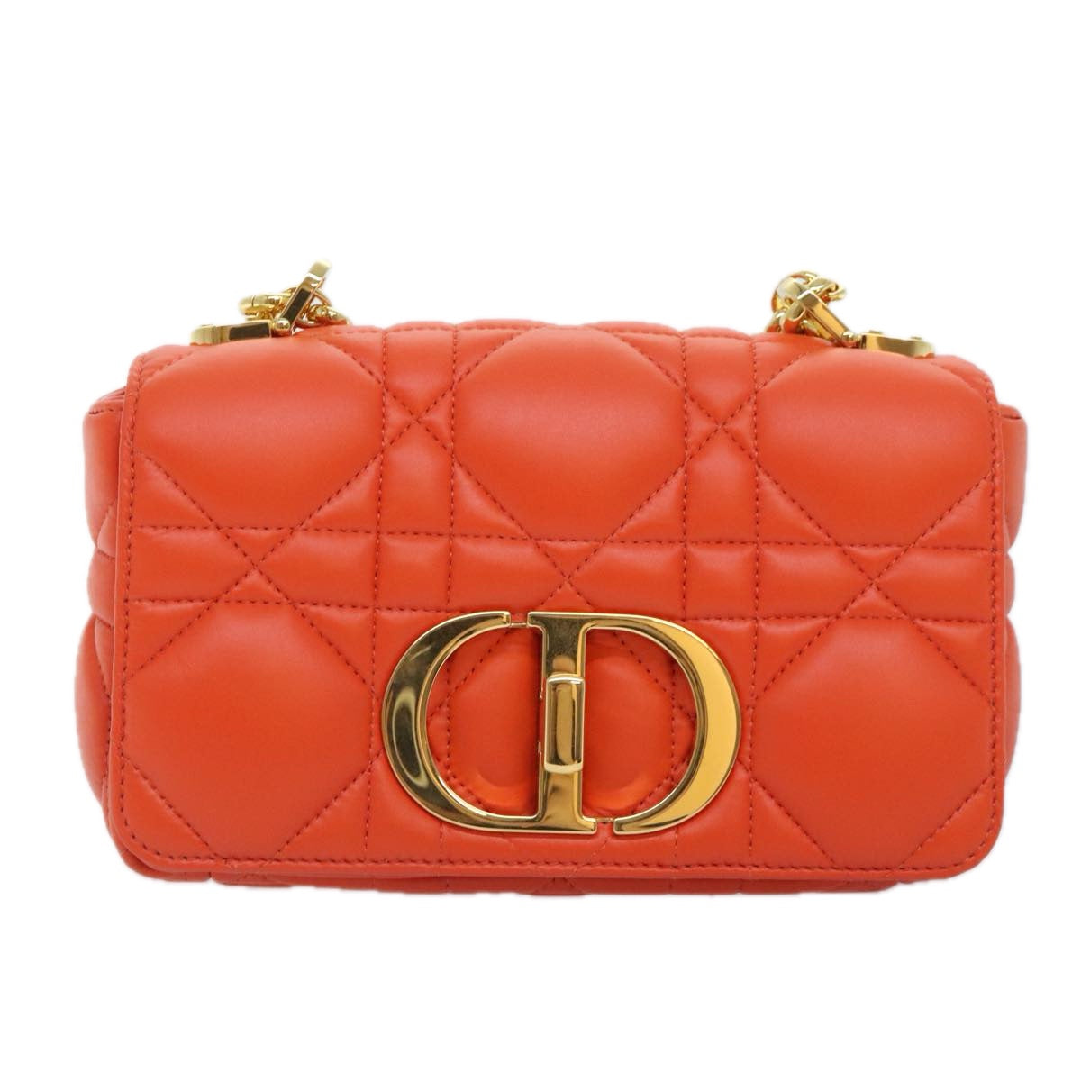 Christian Dior Chain Canage Shoulder Bag Leather Orange Gold Auth 92531A