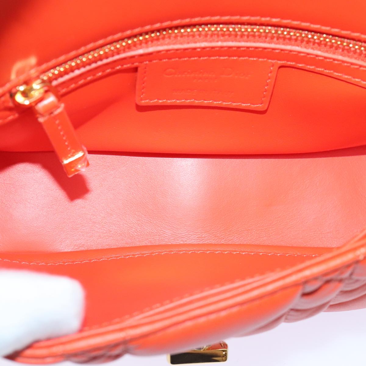 Christian Dior Chain Canage Shoulder Bag Leather Orange Gold Auth 92531A