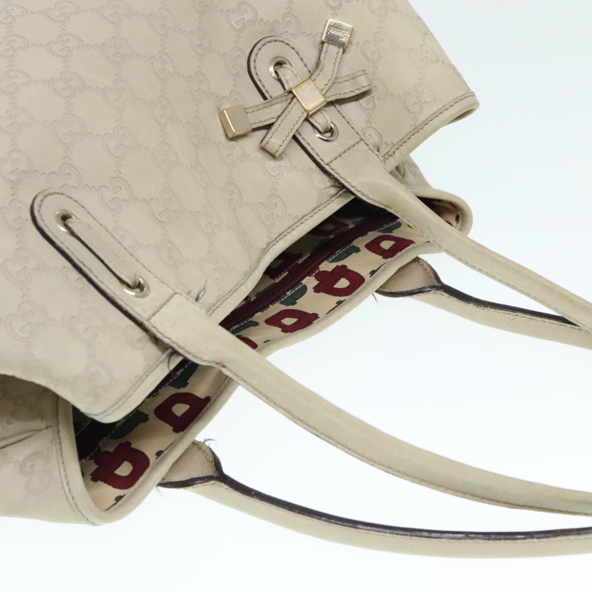 GUCCI Guccissima Tote Bag Leather White Auth 92534