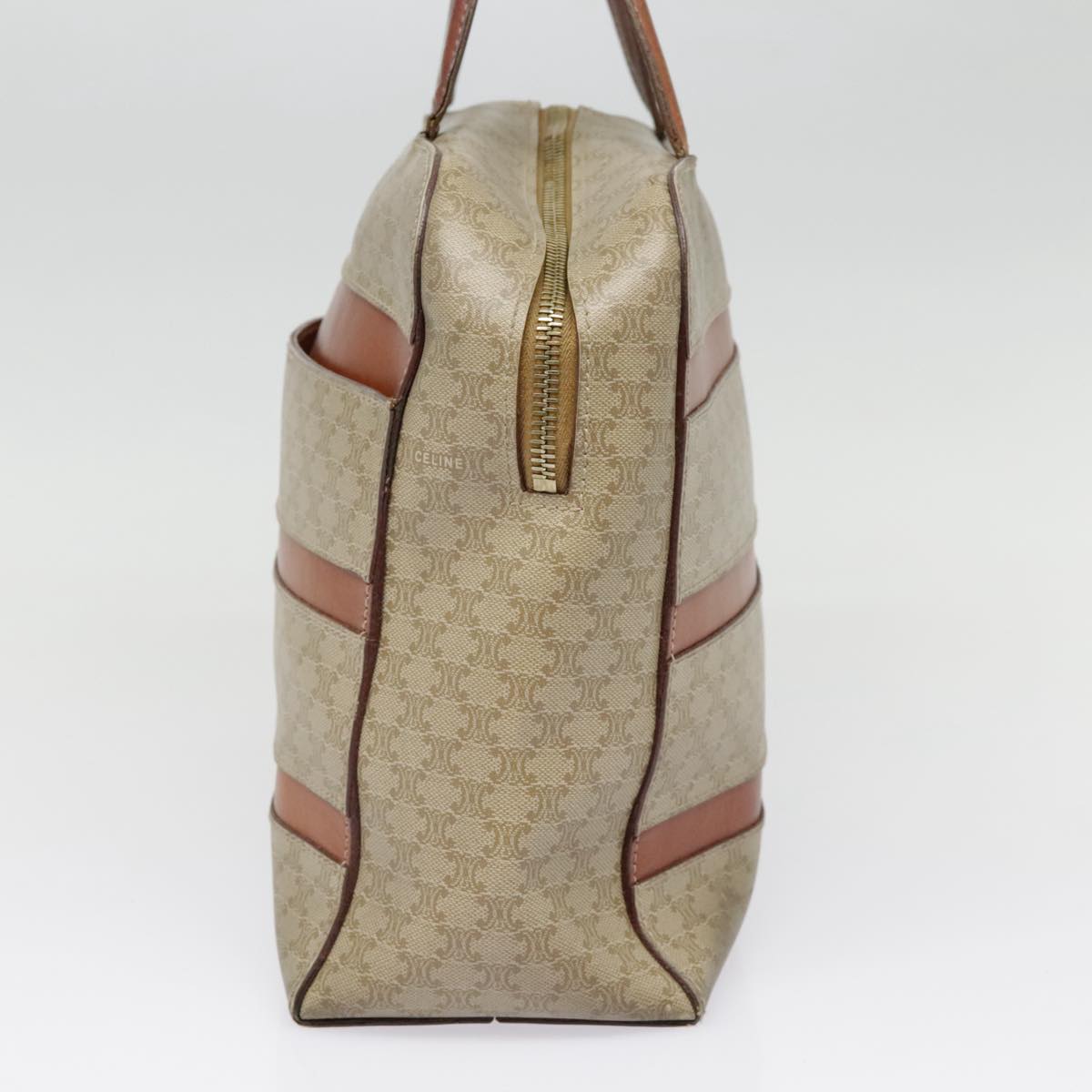 CELINE Macadam Canvas Hand Bag Beige Brown gold Auth 92539