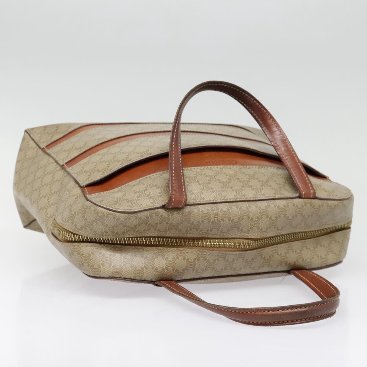 CELINE Macadam Canvas Hand Bag Beige Brown gold Auth 92539