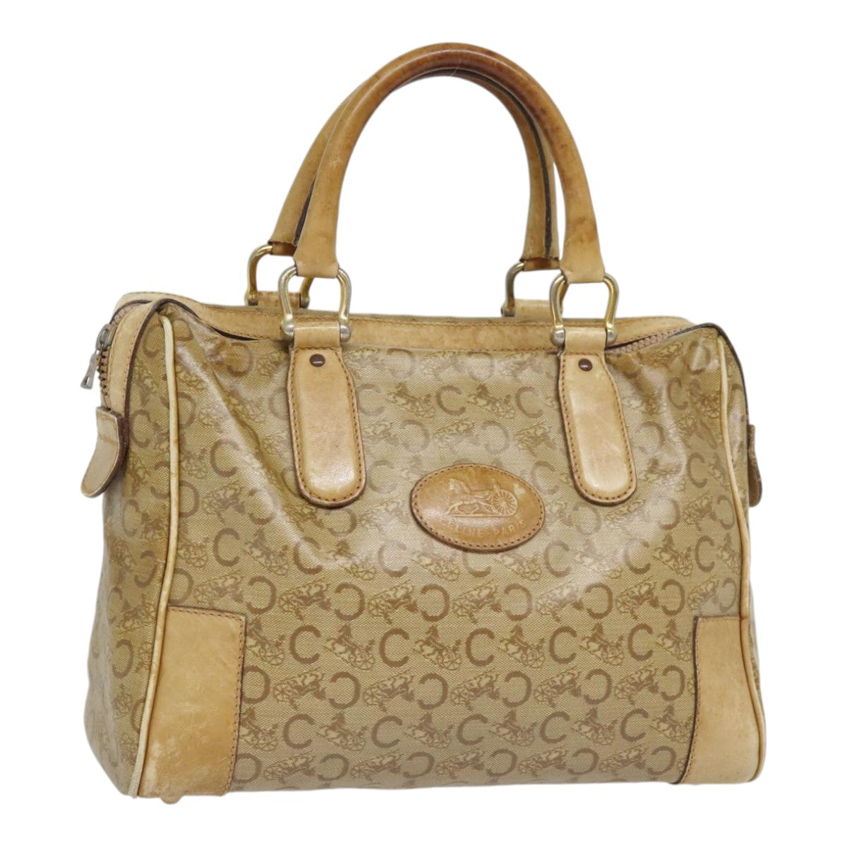 CELINE C Sulky Hand Bag Coated Canvas Leather Beige Gold Auth 92540