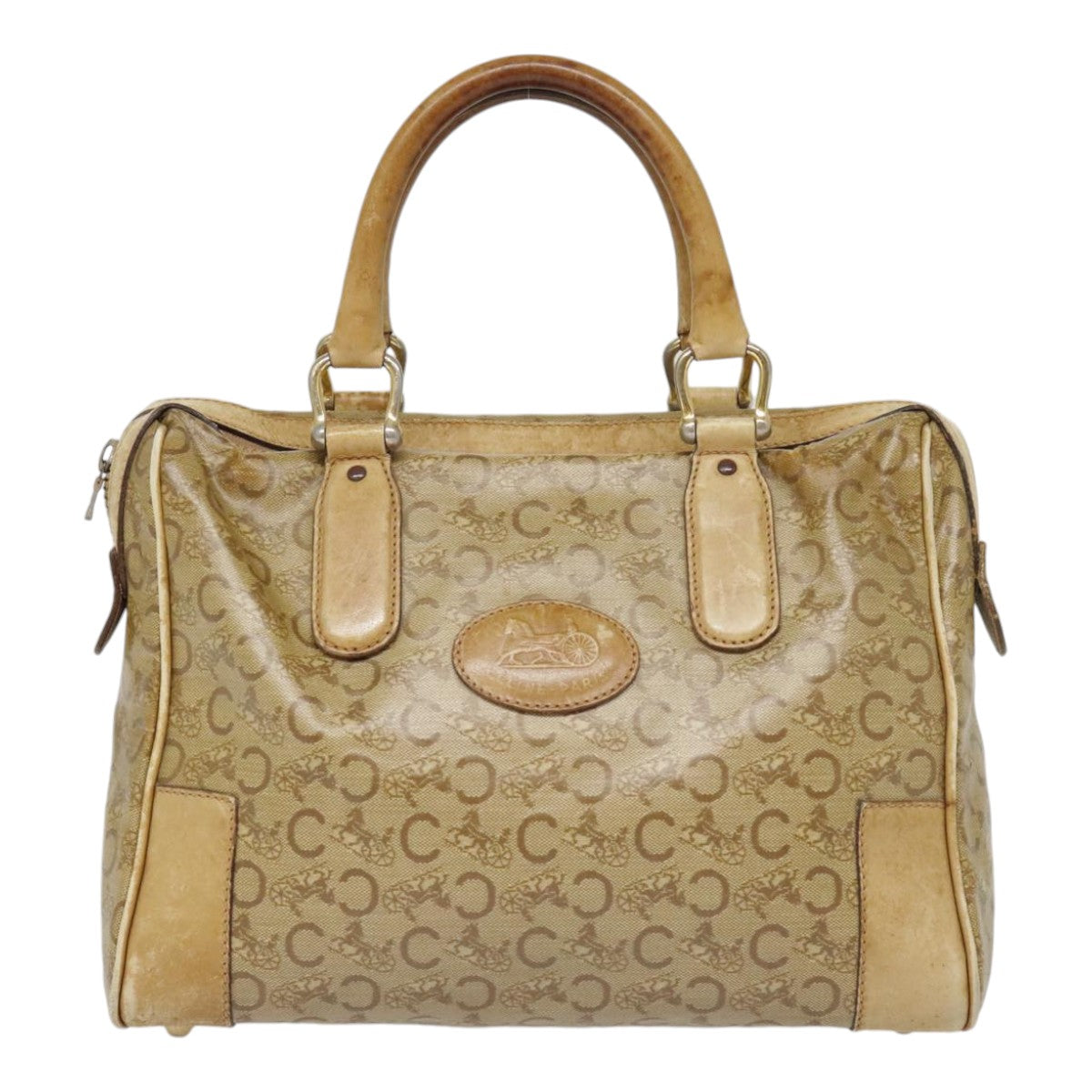 CELINE C Sulky Hand Bag Coated Canvas Leather Beige Gold Auth 92540