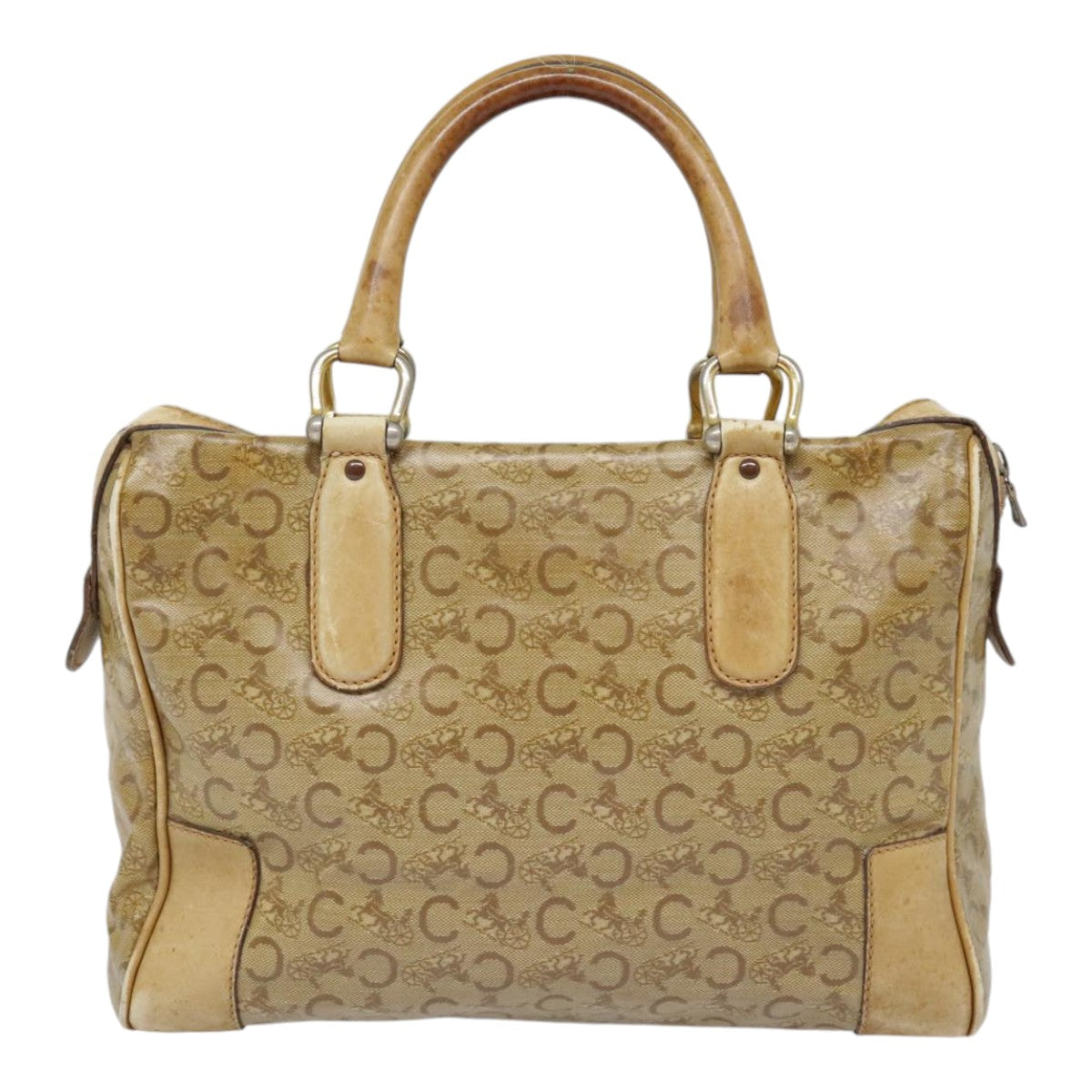 CELINE C Sulky Hand Bag Coated Canvas Leather Beige Gold Auth 92540 - 0