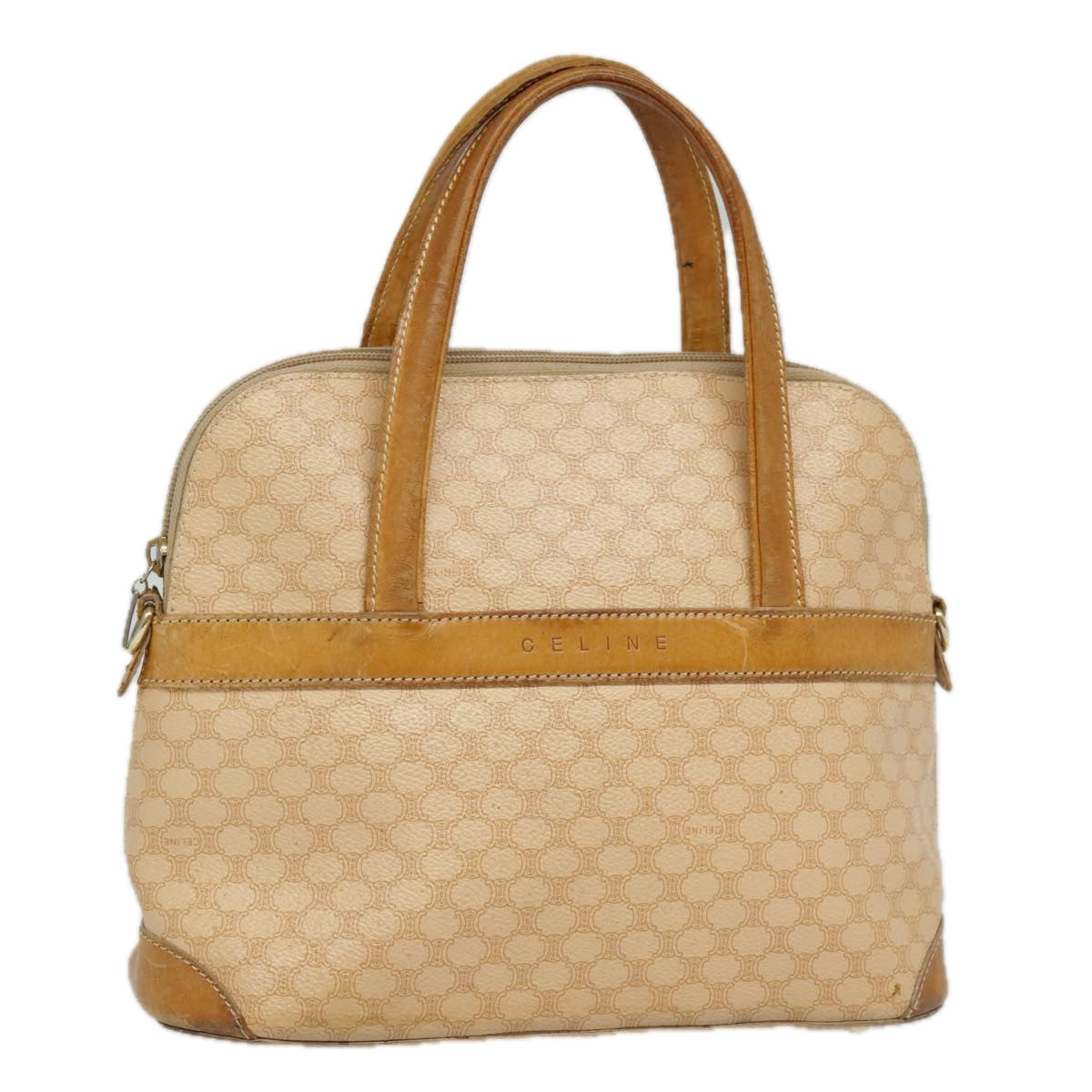 CELINE Macadam Canvas Hand Bag PVC Leather Beige Gold Auth 92542