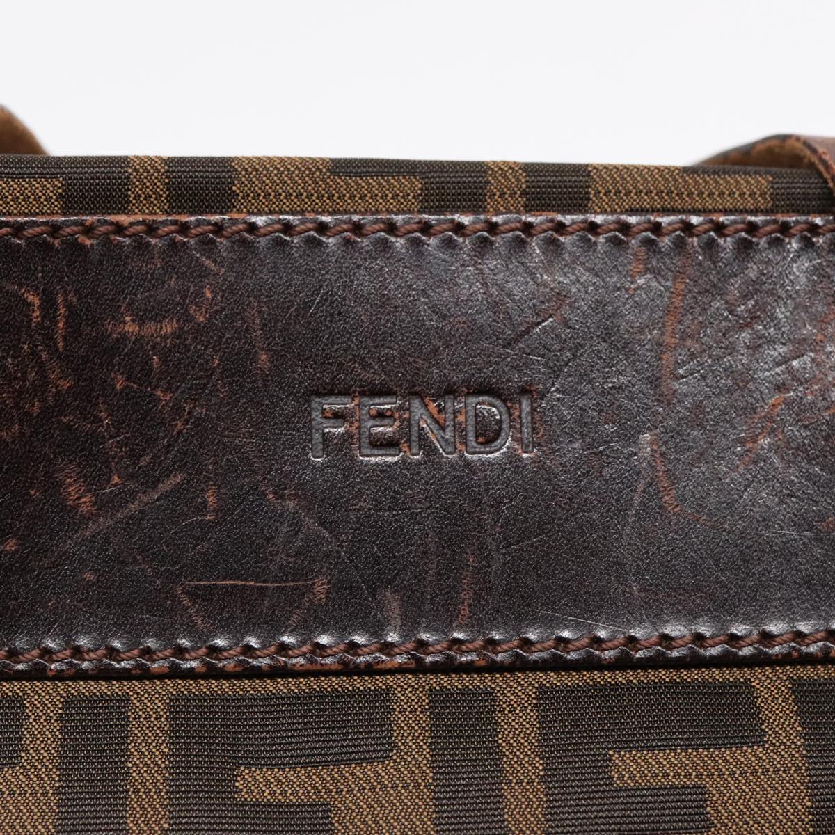 FENDI Zucca Canvas Hand Bag Brown Black Silver Auth 92553