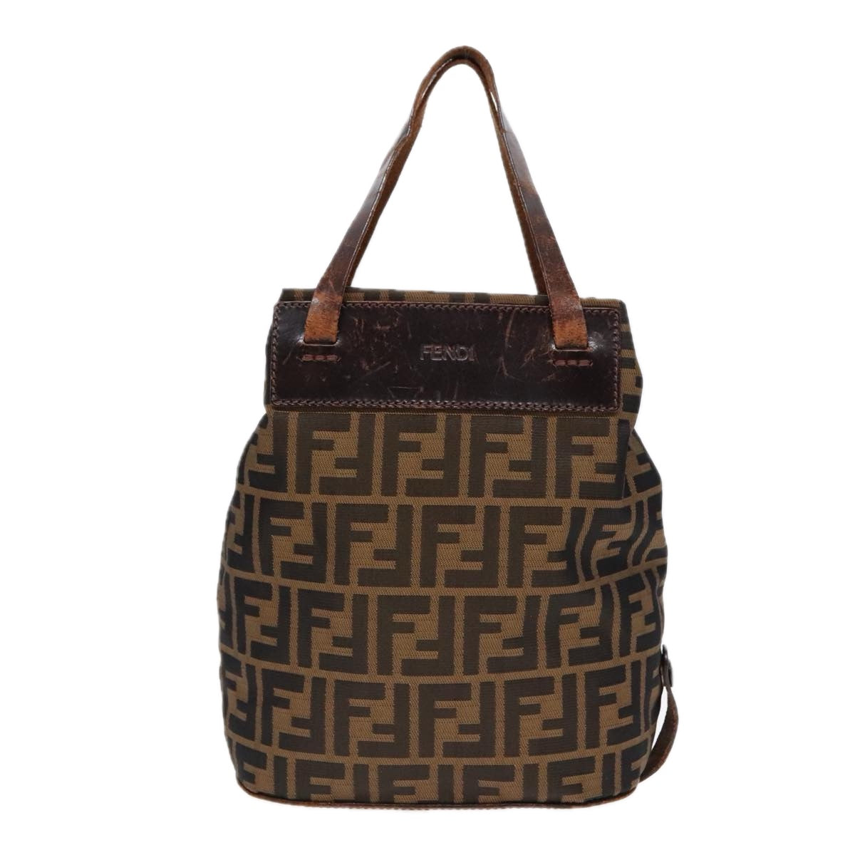 FENDI Zucca Canvas Hand Bag Brown Black Silver Auth 92553