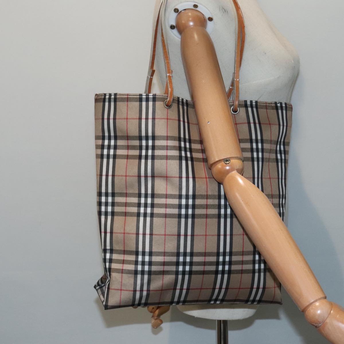 BURBERRY Nova Check Hand Bag Nylon Beige Auth 92562