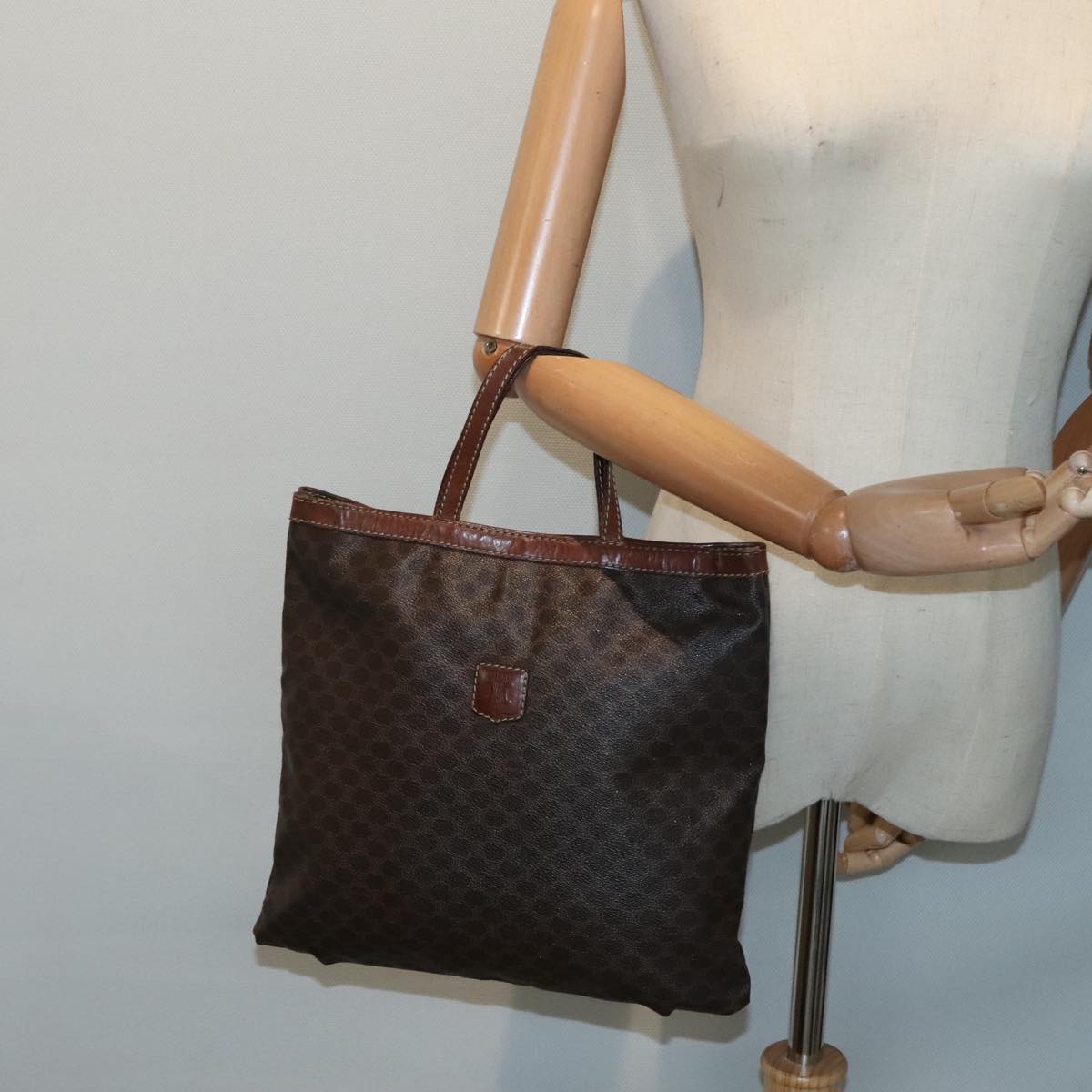 CELINE Macadam Canvas Hand Bag PVC Leather Brown Auth 92565