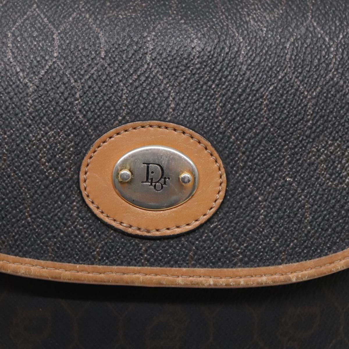 Christian Dior Honeycomb Canvas Shoulder Bag PVC Leather Black Gold Auth 92629