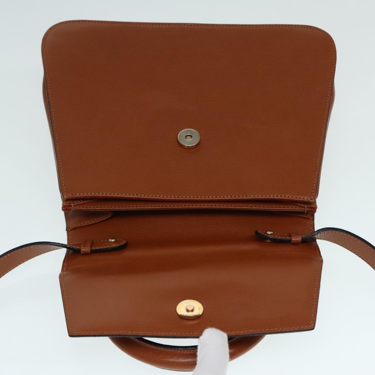 CELINE Hand Bag Leather 2way Brown Gold Auth 92641