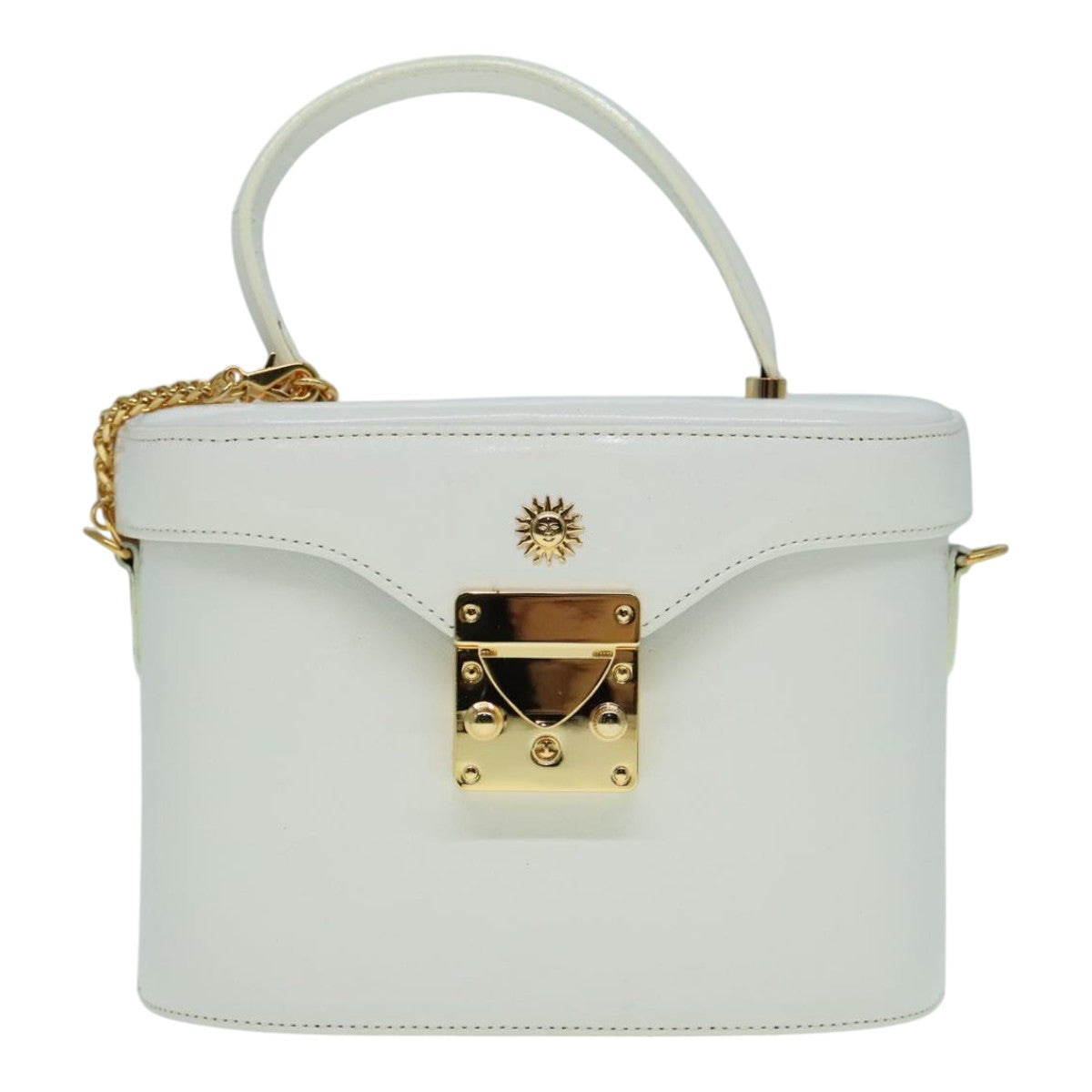 VERSACE Hand Bag Leather 2way White Gold Auth 92647