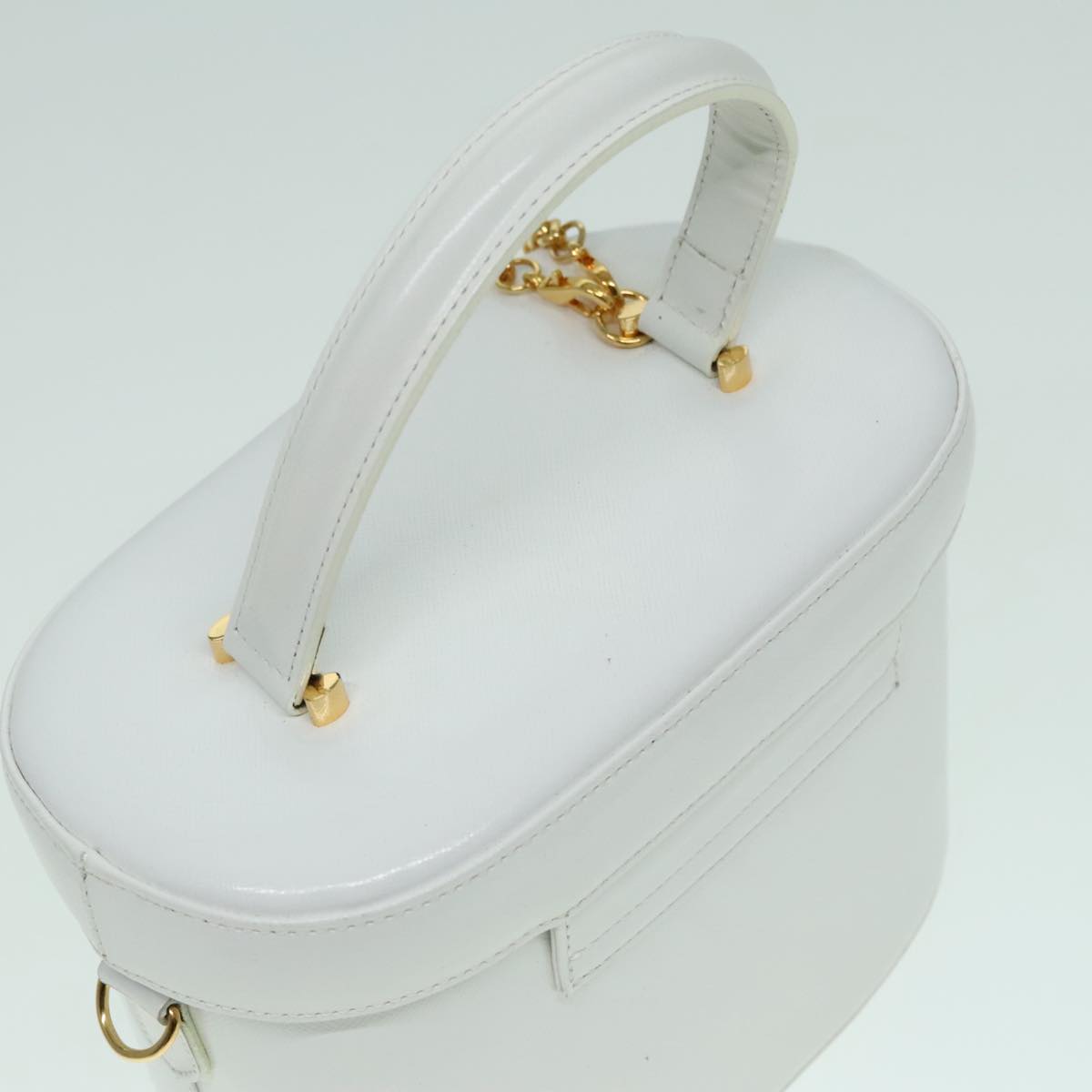 VERSACE Hand Bag Leather 2way White Gold Auth 92647