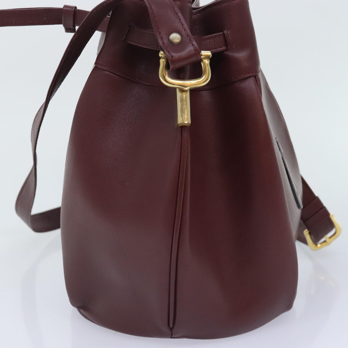 CARTIER Must Line Shoulder Bag Leather Bordeaux Gold Auth 92648