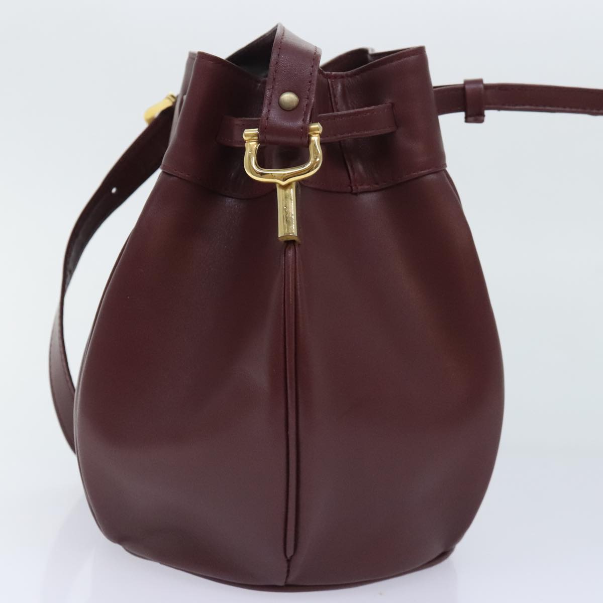 CARTIER Must Line Shoulder Bag Leather Bordeaux Gold Auth 92648