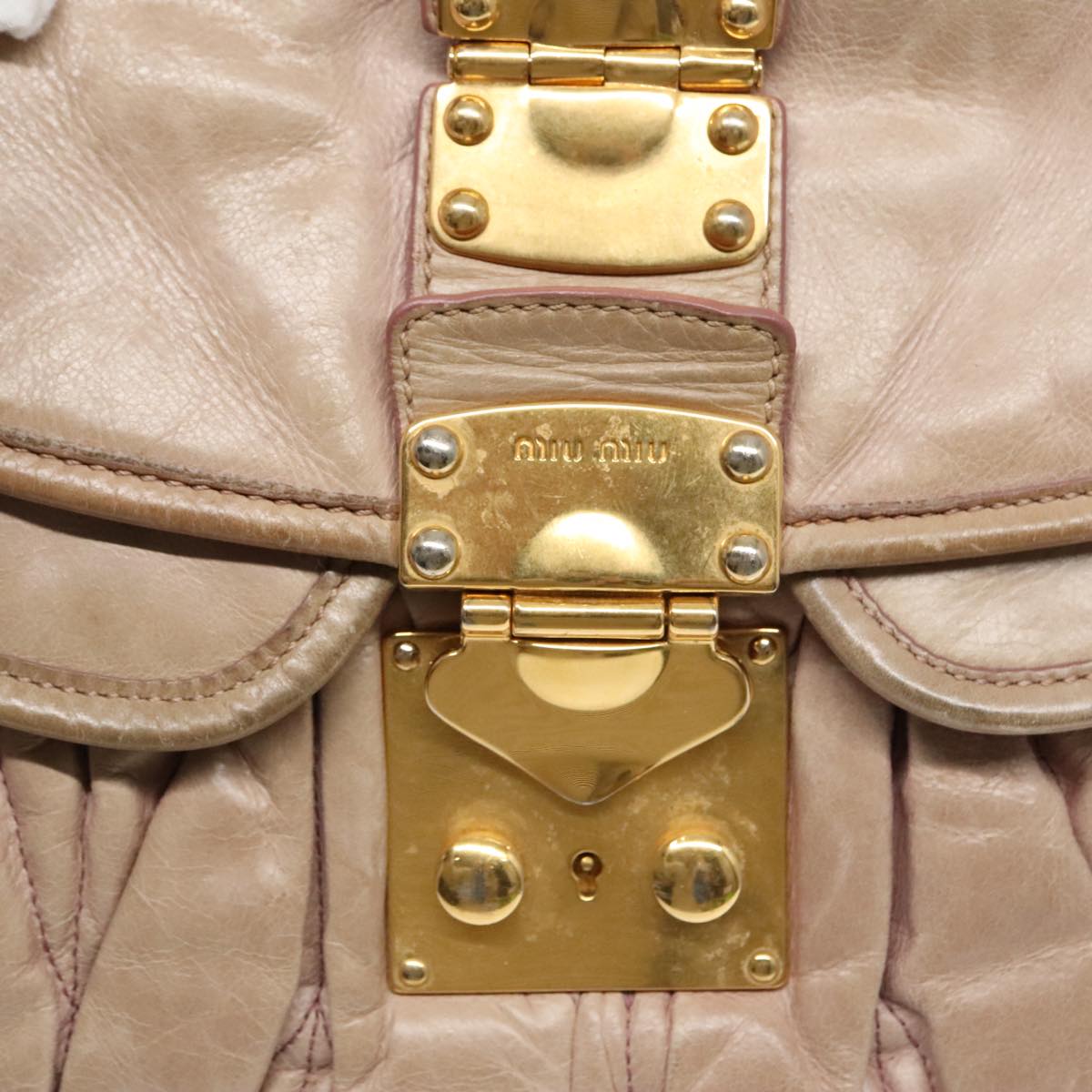 Miu Miu Matelasse Shoulder Bag Leather 2way Pink Gold Auth 92651