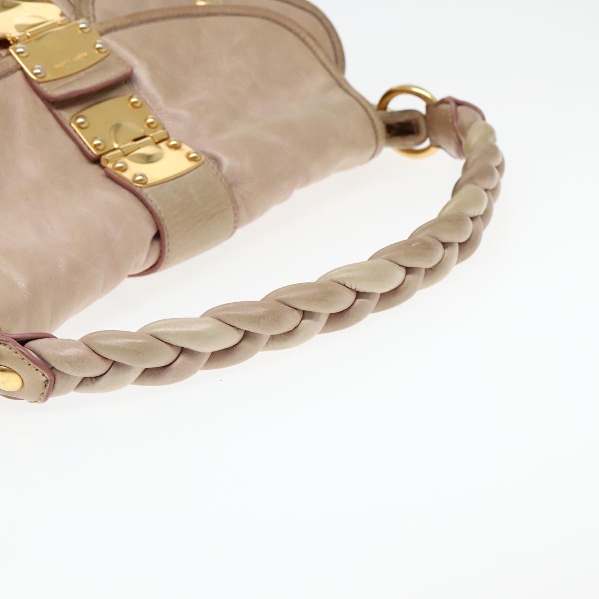 Miu Miu Matelasse Shoulder Bag Leather 2way Pink Gold Auth 92651