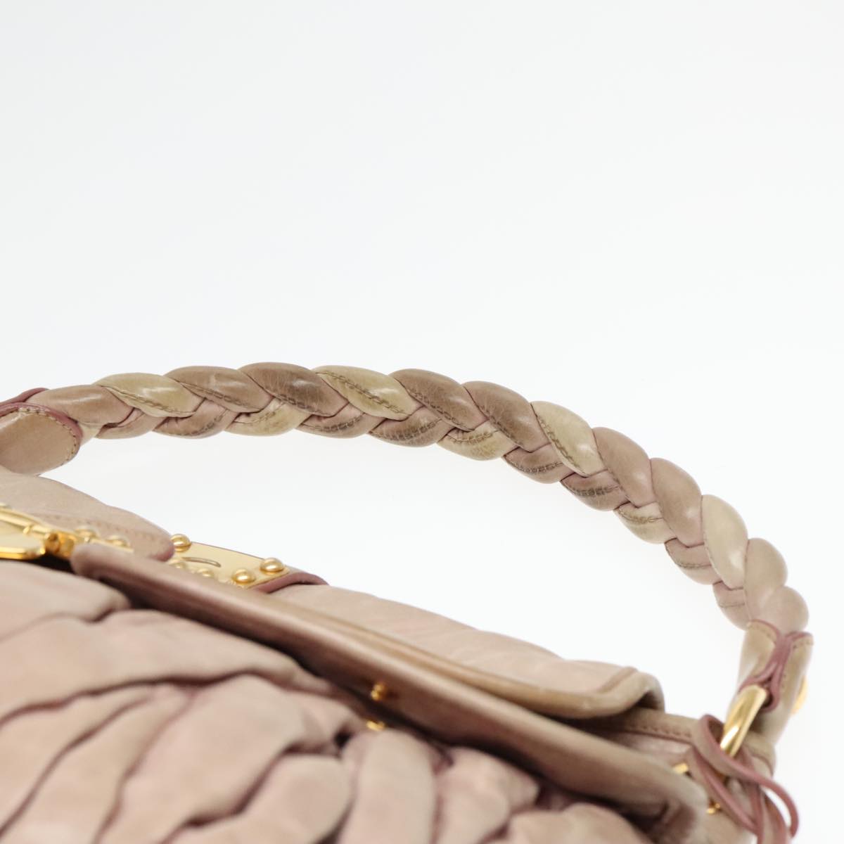 Miu Miu Matelasse Shoulder Bag Leather 2way Pink Gold Auth 92651