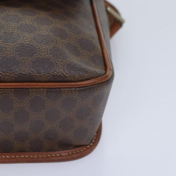 CELINE Macadam Canvas Circle Shoulder Bag PVC Leather Brown Gold Auth 92653