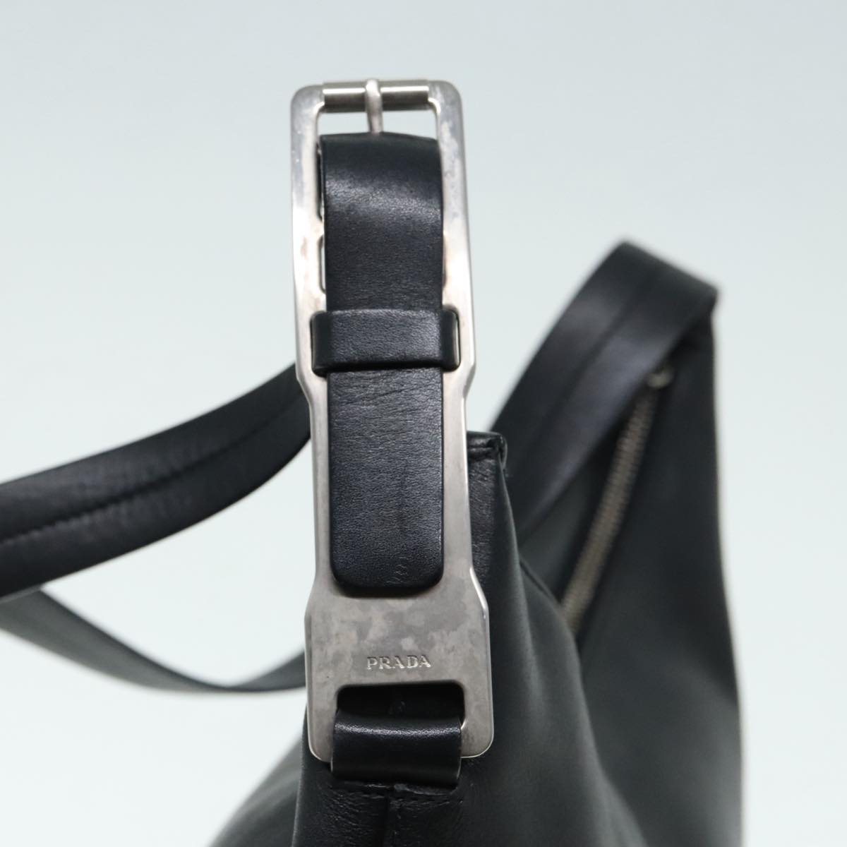 PRADA Shoulder Bag Leather Black Silver Auth 92660