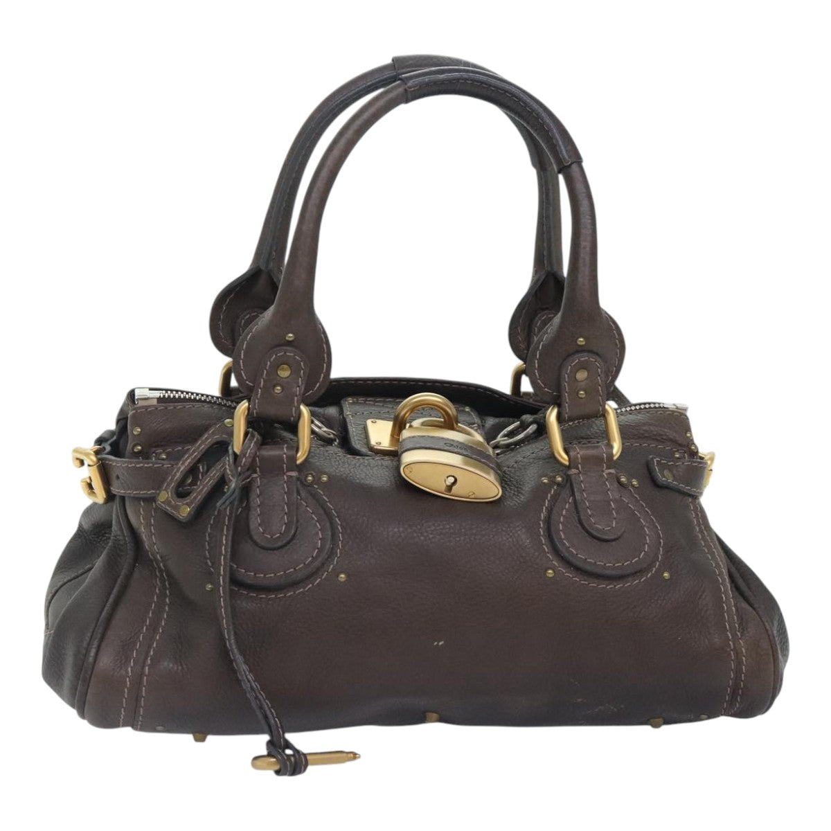 Chloe Paddington Shoulder Bag Leather Brown Gold Silver Auth 92665