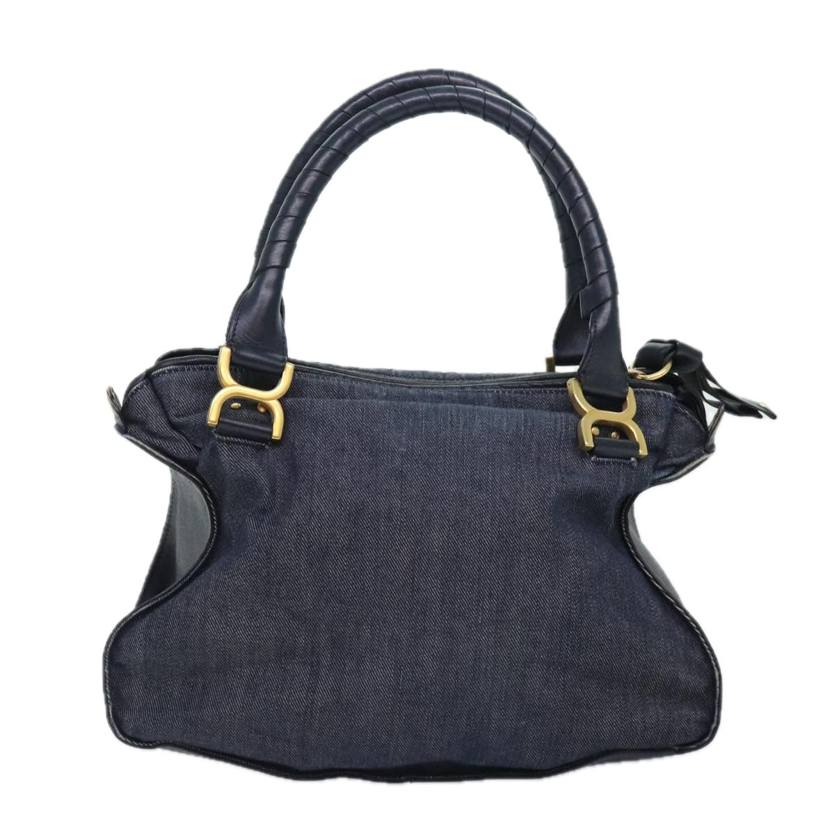 Chloe Mercy Shoulder Bag Denim Navy Gold Auth 92676 - 0