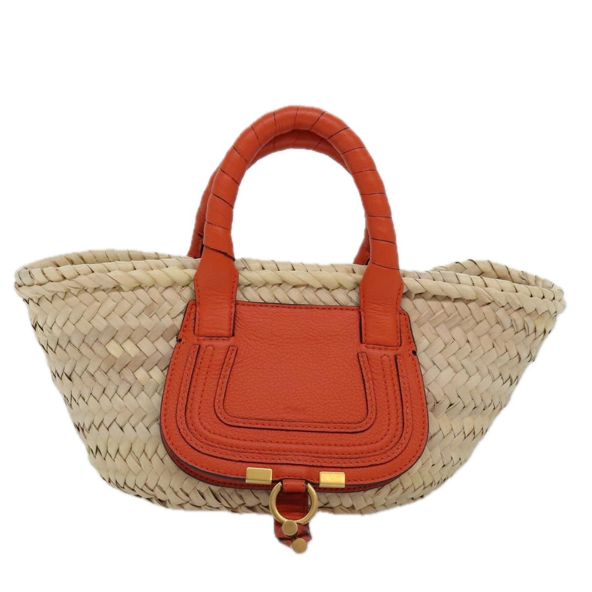 Chloe Mercy Hand Bag Raffia Beige Orange Auth 92681 - 0