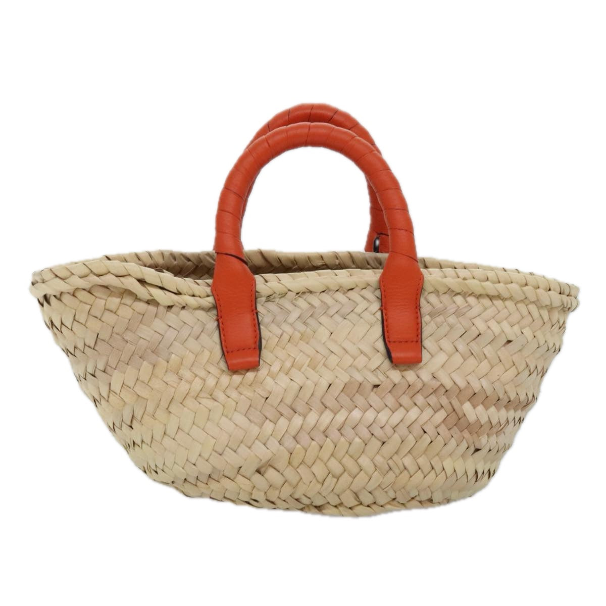 Chloe Mercy Hand Bag Raffia Beige Orange Auth 92681