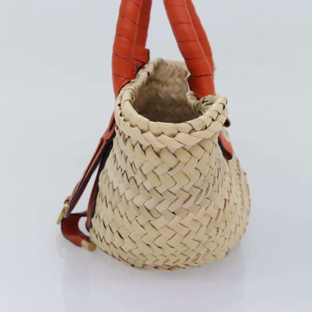 Chloe Mercy Hand Bag Raffia Beige Orange Auth 92681