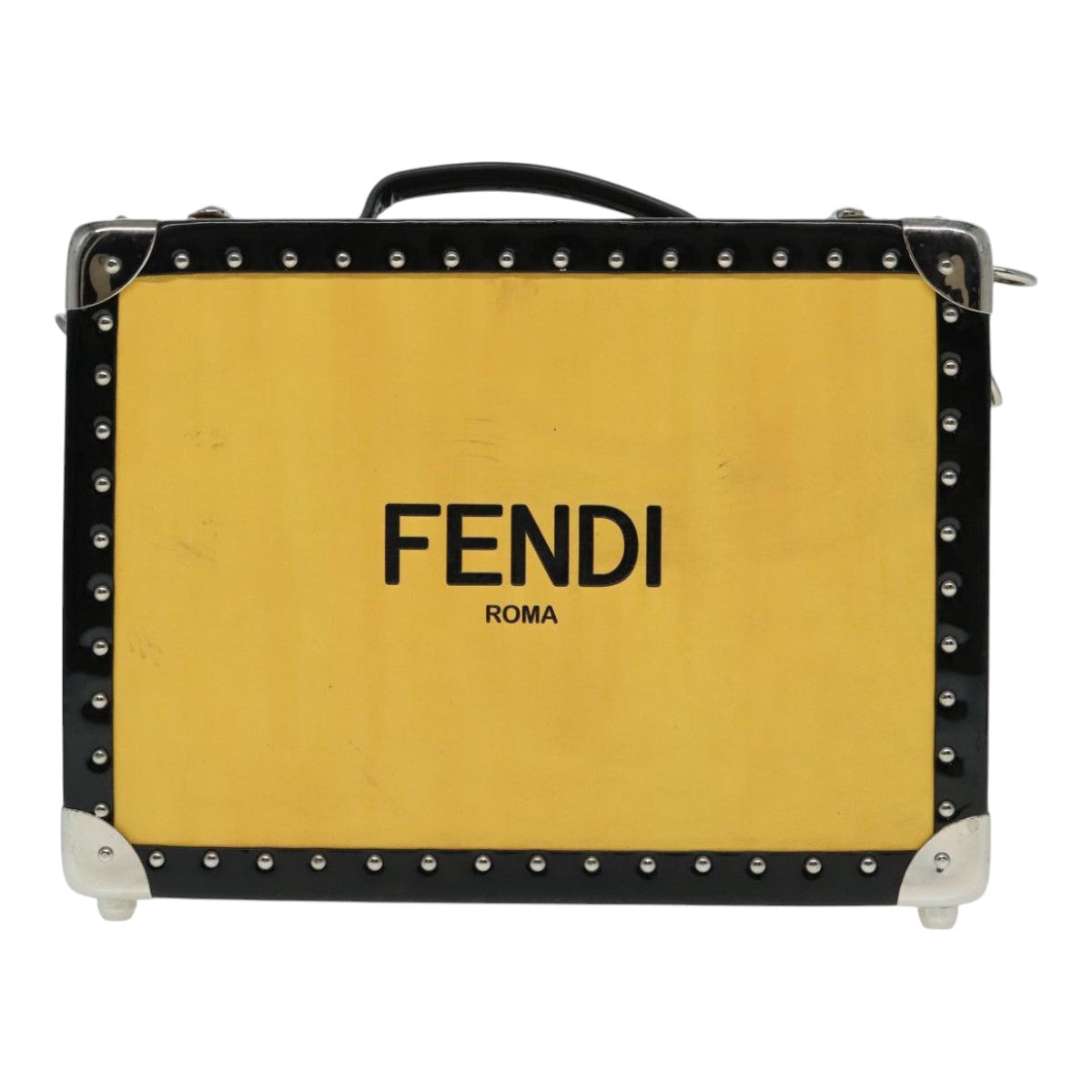 FENDI Trunk Case Leather Yellow Silver Auth 92687