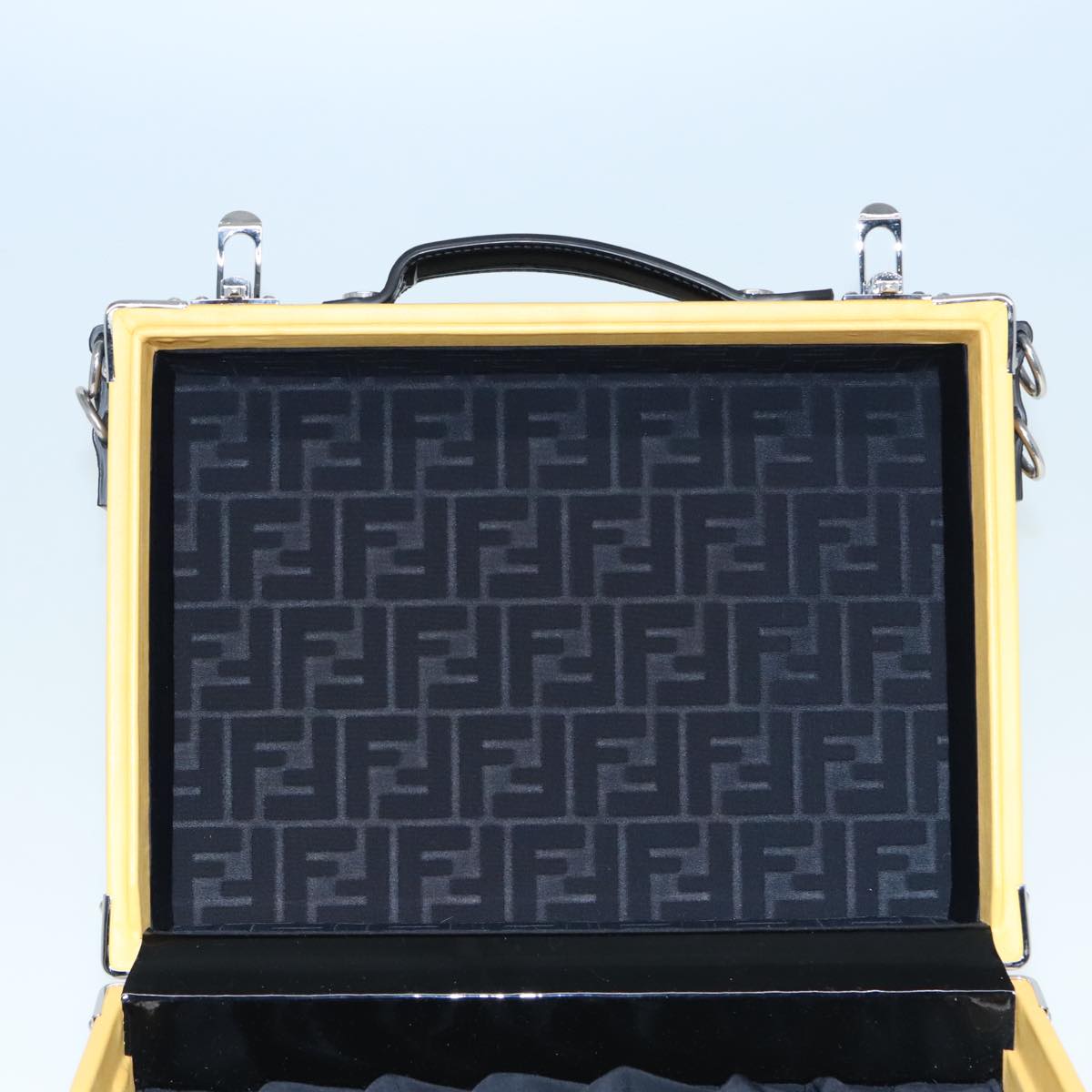 FENDI Trunk Case Leather Yellow Silver Auth 92687