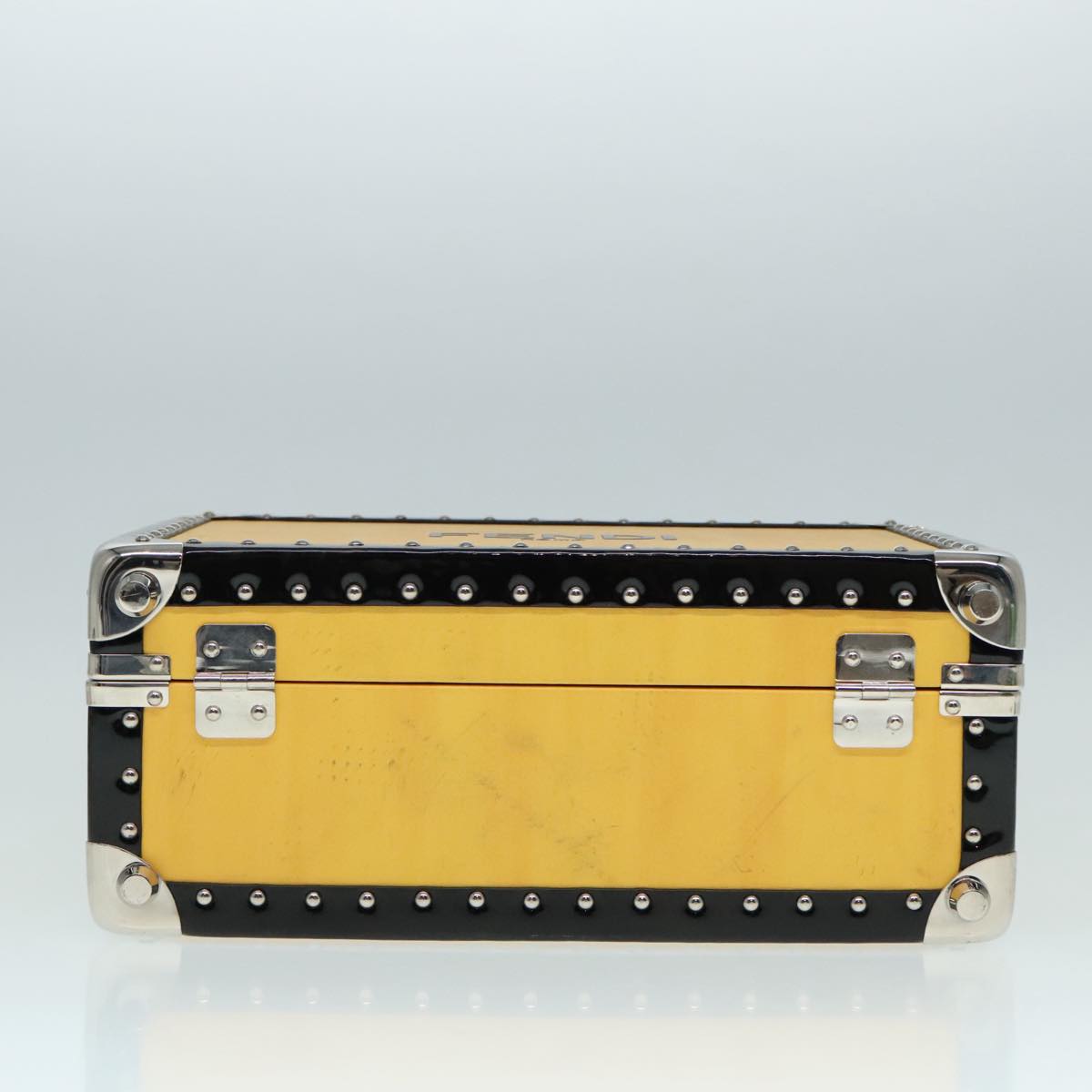 FENDI Trunk Case Leather Yellow Silver Auth 92687