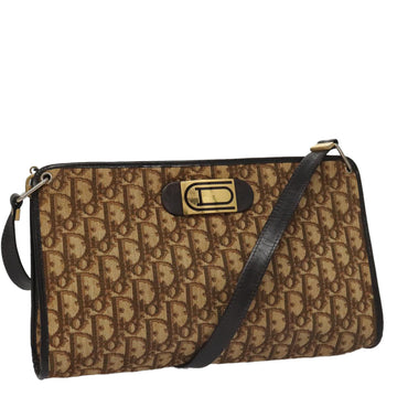 Christian Dior Trotter Canvas Shoulder Bag Beige Dark Brown Gold Auth 92689