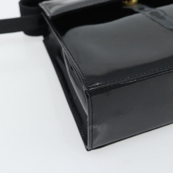 Salvatore Ferragamo Schoudertas Lakleer Zwart Goud Auth 92696