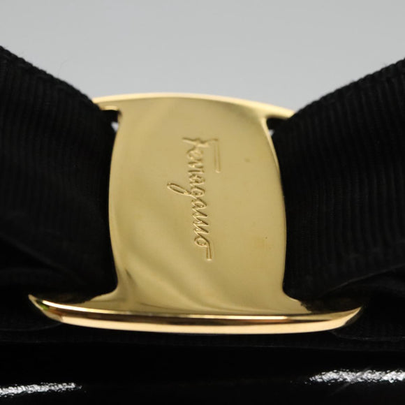 Salvatore Ferragamo Shoulder Bag Patent Leather Black Gold Auth 92696