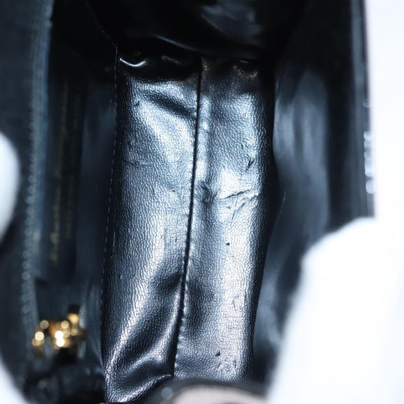 Salvatore Ferragamo Shoulder Bag Patent Leather Black Gold Auth 92696