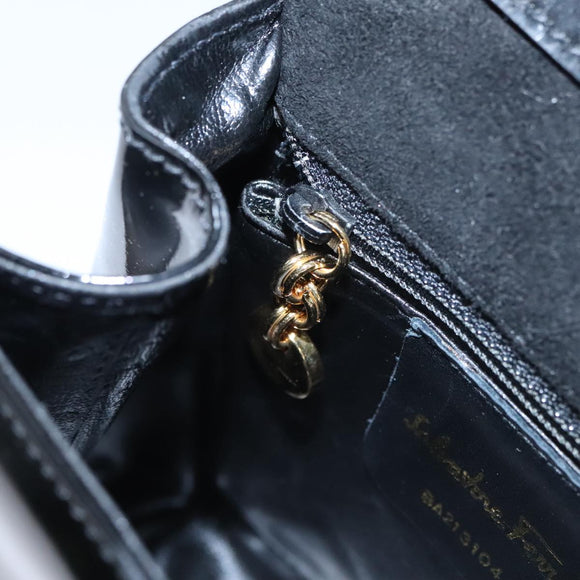 Salvatore Ferragamo Shoulder Bag Patent Leather Black Gold Auth 92696