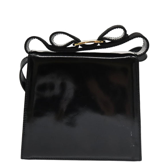 Salvatore Ferragamo Shoulder Bag Patent Leather Black Gold Auth 92696