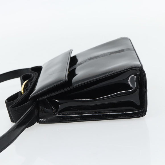 Salvatore Ferragamo Schoudertas Lakleer Zwart Goud Auth 92696
