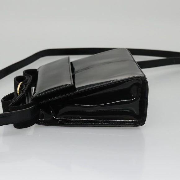 Salvatore Ferragamo Shoulder Bag Patent Leather Black Gold Auth 92696