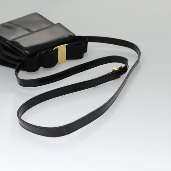 Salvatore Ferragamo Shoulder Bag Patent Leather Black Gold Auth 92696