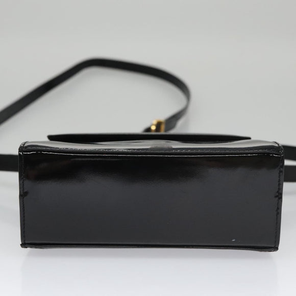 Salvatore Ferragamo Shoulder Bag Patent Leather Black Gold Auth 92696