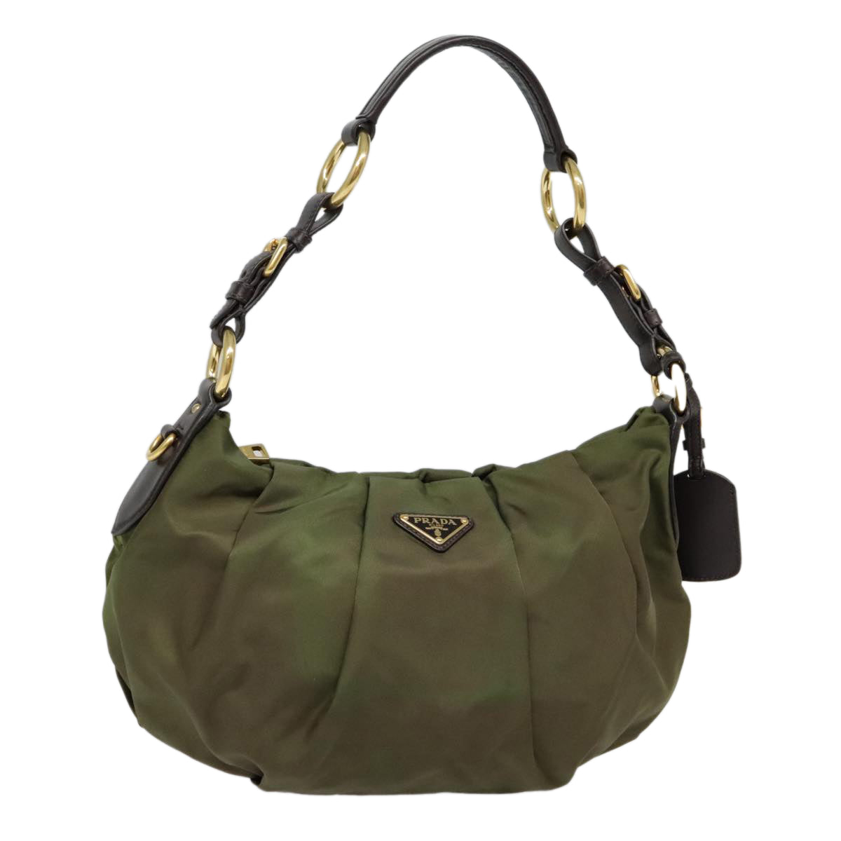 PRADA Shoulder Bag Nylon Khaki Gold Auth 92705