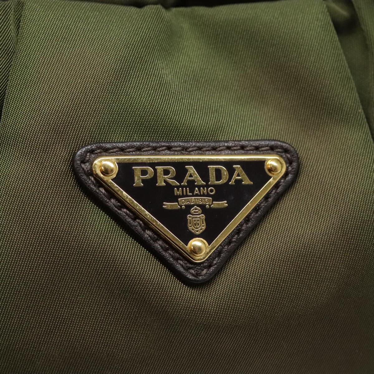 PRADA Shoulder Bag Nylon Khaki Gold Auth 92705