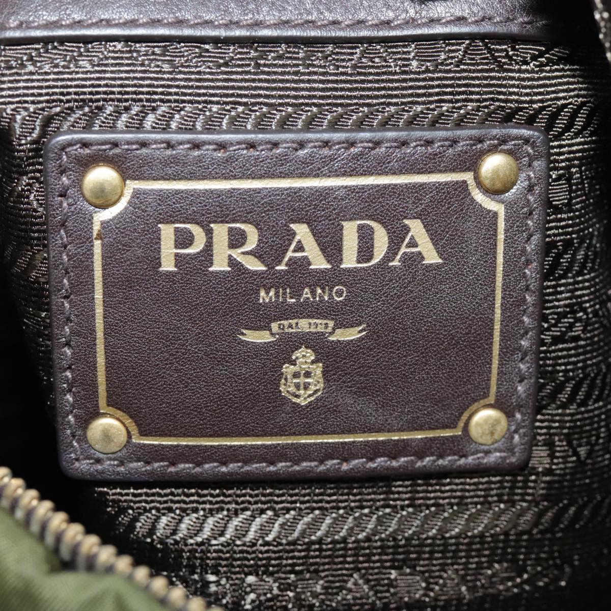 PRADA Shoulder Bag Nylon Khaki Gold Auth 92705